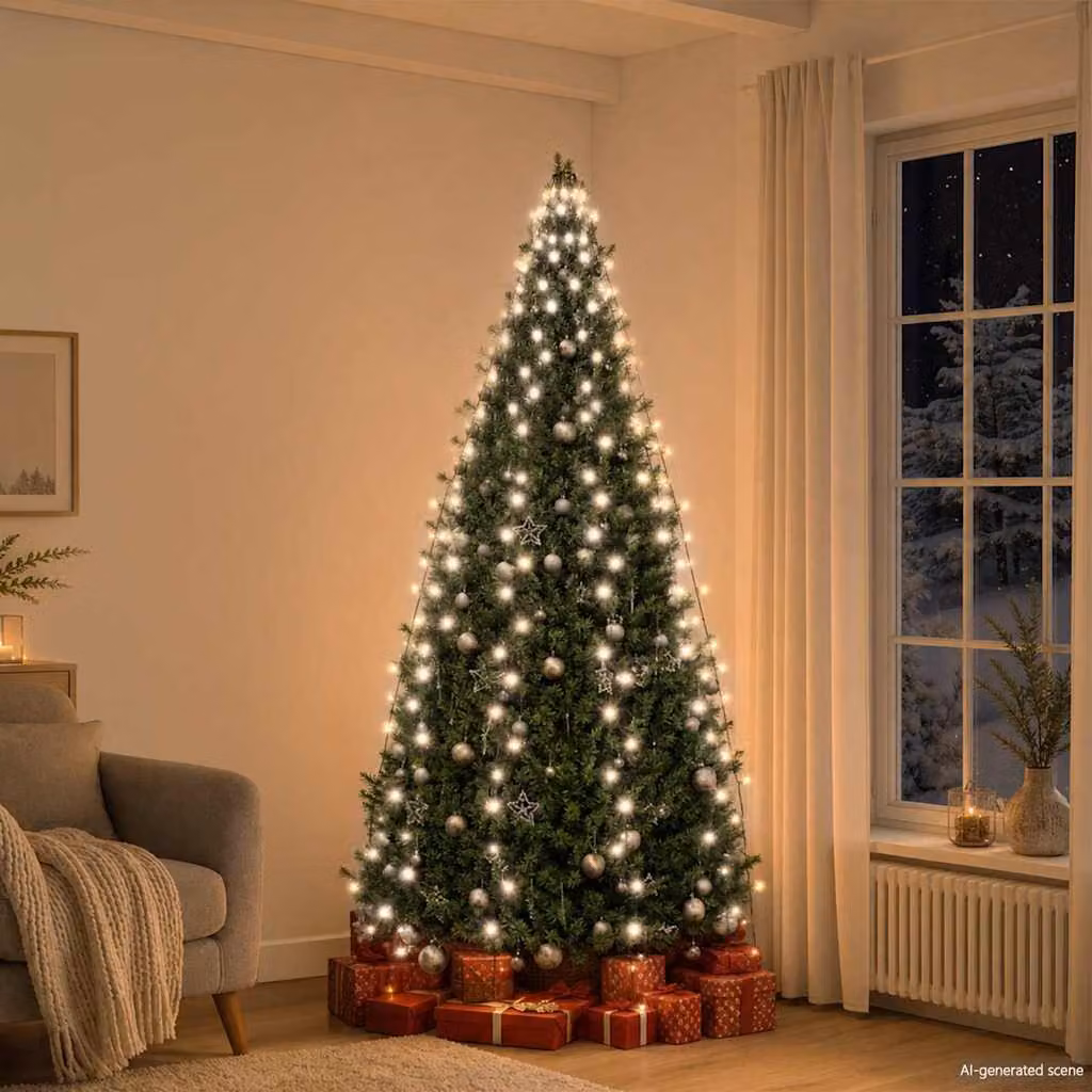 vidaXL Rete di Luci per Albero di Natale con 250 LED Bianco Freddo, Verde