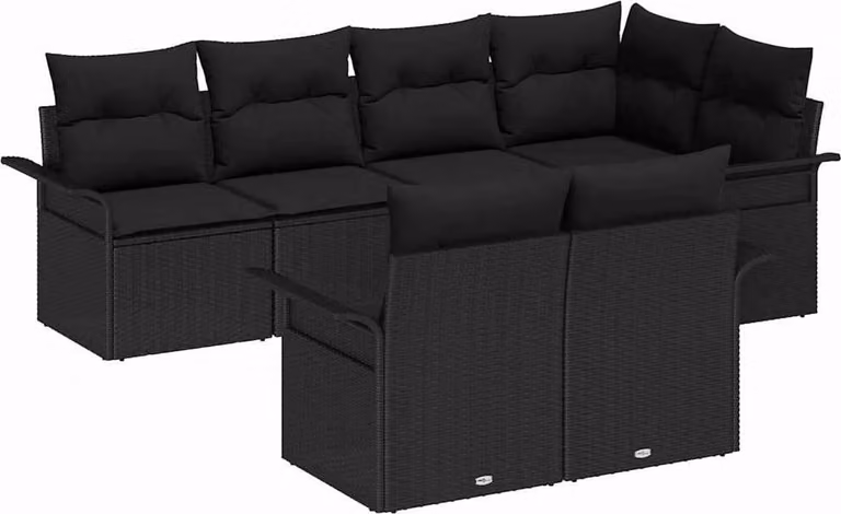Set Divano da Giardino con cuscino 7 pcs Nero Poly Rattan