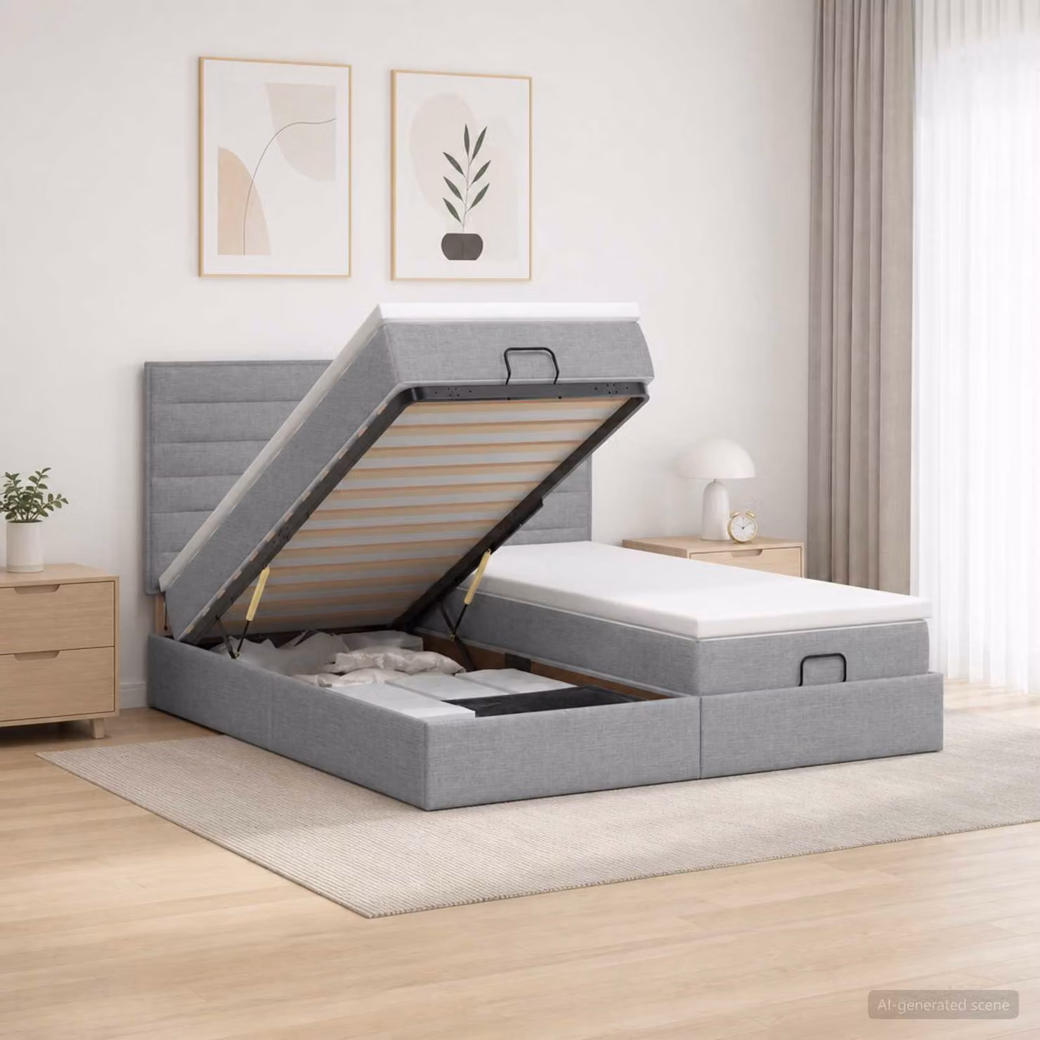 Letto ottomano con materasso vidaXL in tessuto Grigio e Bianco L/P/H: 180 x 200 x 88 cm
