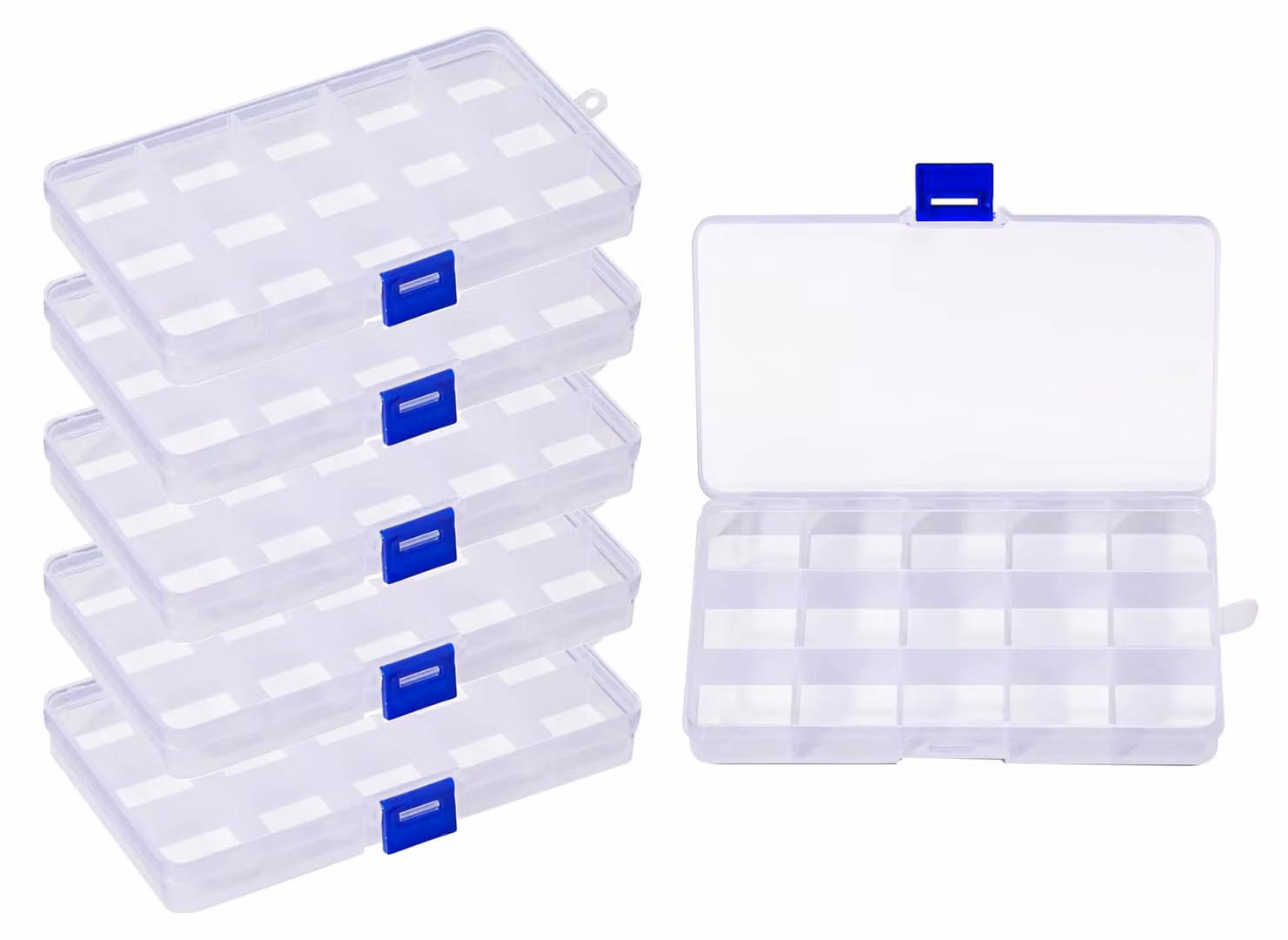 Set di 6 contenitori per la conservazione, in plastica, con 15 scomparti