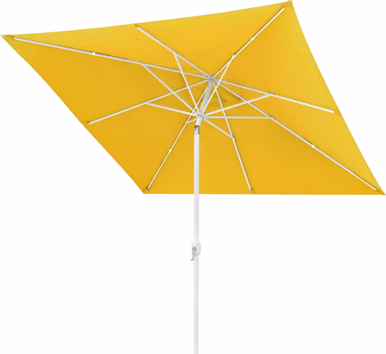 Ombrellone quadrato 3x3 metri, giallo, per giardino o balcone, pieghevole con manovella, protezione UV, struttura bianca, marca paramondo, modello interpara