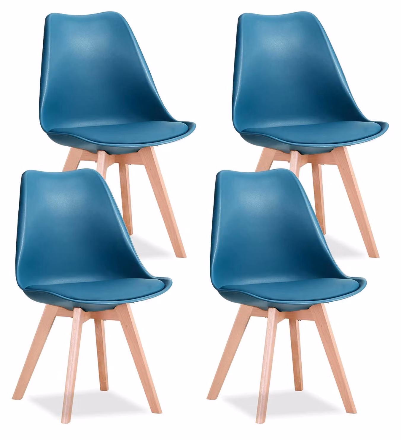 Set di 4 sedie da pranzo - Sedia da pranzo - Design scandinavo - Seduta imbottita in poliuretano rivestita in ecopelle - Senza braccioli - Dimensioni 82x55x48 cm - Verde scuro