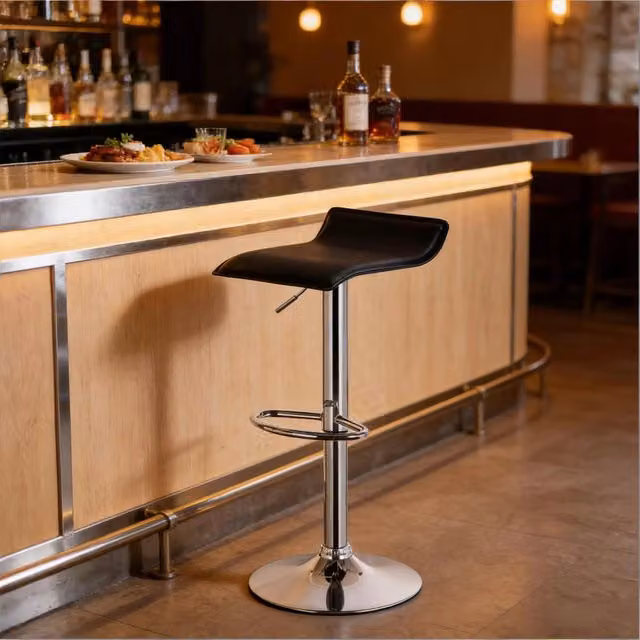 Sgabello da bar girevole MIVRAY in similpelle nero con base in metallo cromato per cucina e soggiorno – 1