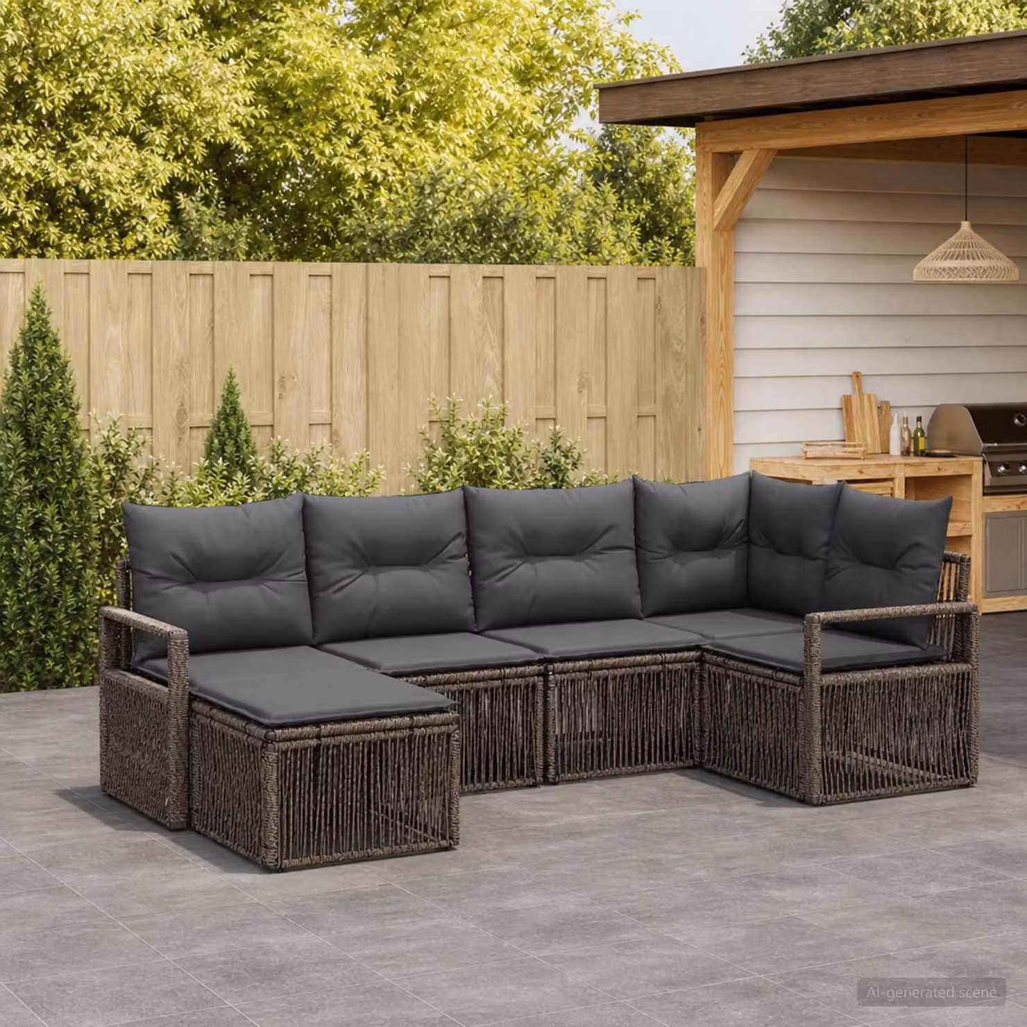 Maison Exclusive - Set da giardino composto da 6 pezzi, divano, colore grigio, realizzato in rattan sintetico