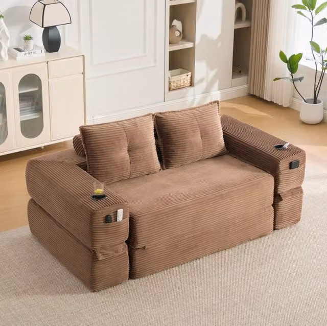 Divano letto pieghevole 180x198 cm in velluto a coste marrone HOMVRA