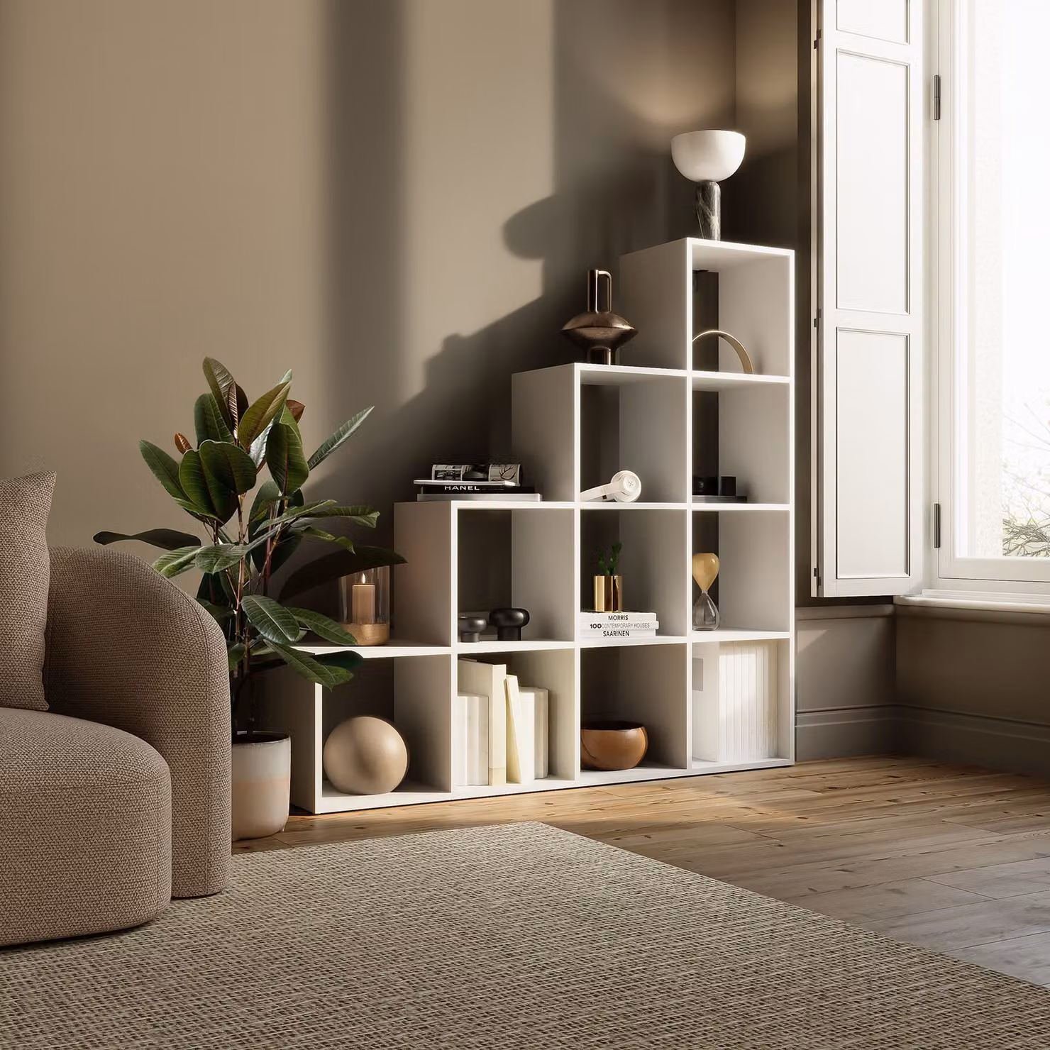 Libreria Talisa Tectake con 10 scomparti aperti e design a cubo, bianca – 3