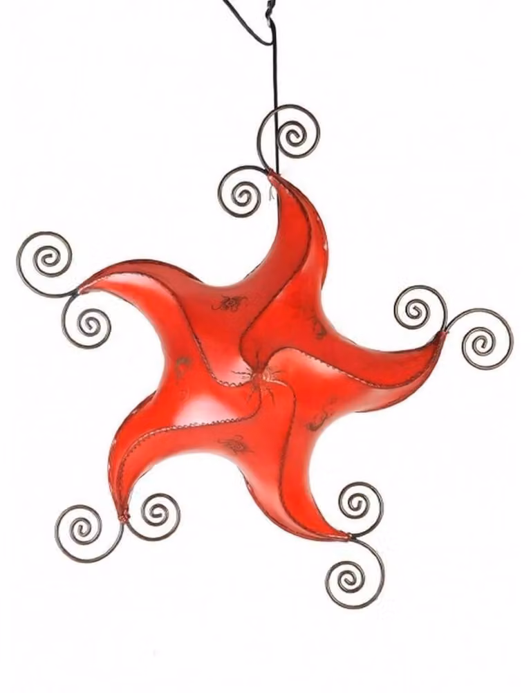 Lampada orientale a soffitto lampada a sospensione lampada marocchina a soffitto lampada in pelle STERN Gecko Star 70 cm, rosso