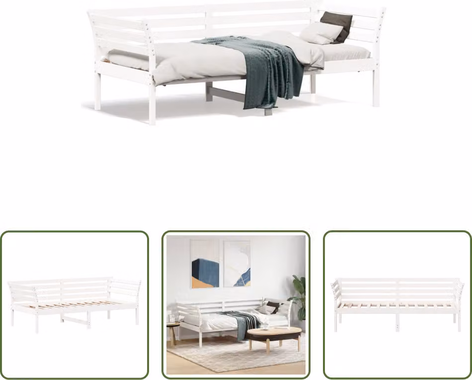 The Living Store Letto da giorno bianco 90x190 cm in legno di pino massiccio