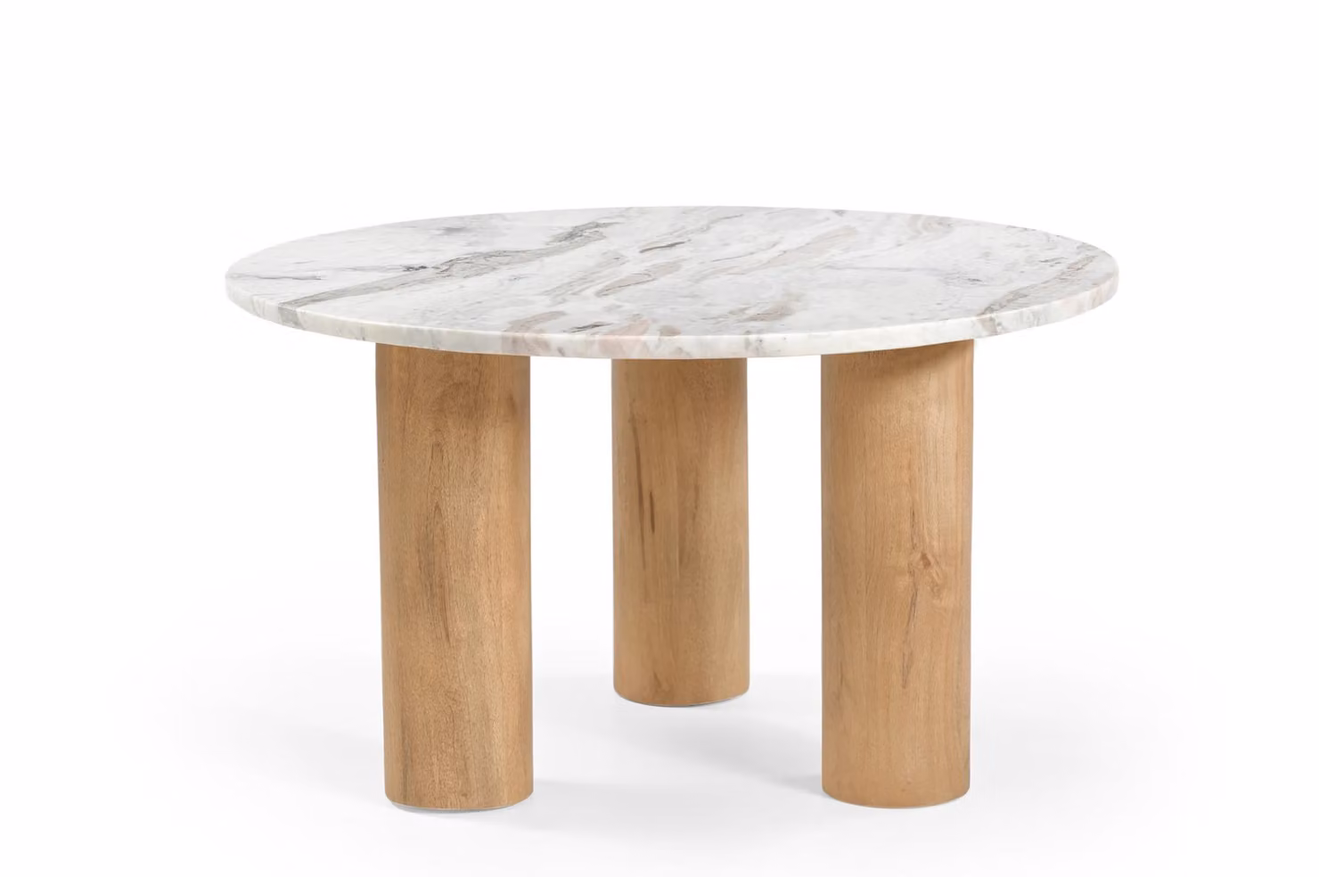 Marmoholz - Tavolino rotondo Noto Ø70 cm x H40 cm in marmo grigio naturale e legno massiccio di mango chiaro - elegante tavolo in stile giapponese