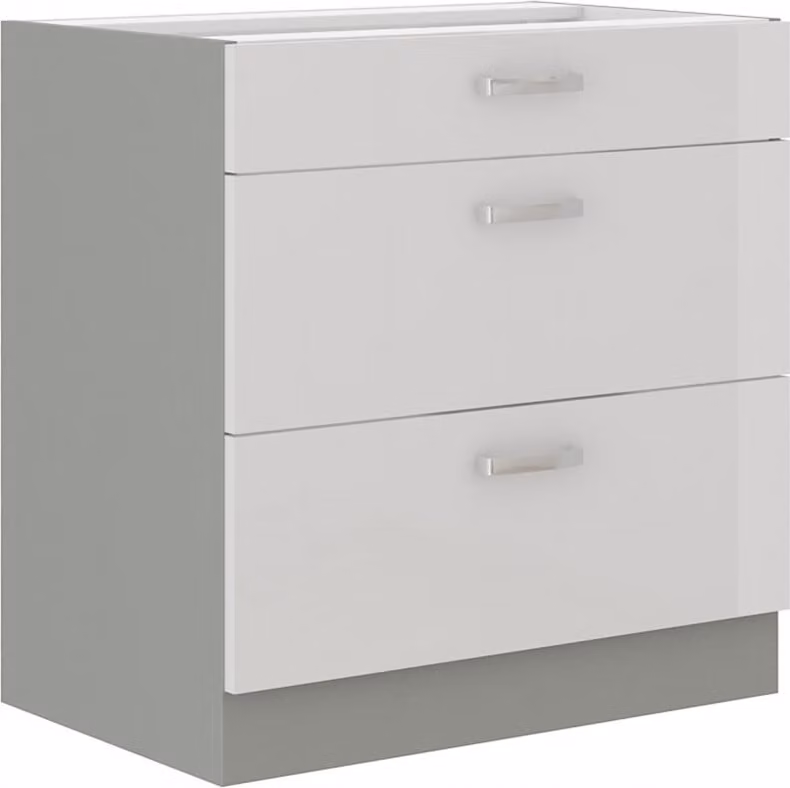 Armadietto inferiore con cassetti ULLERIKE - larghezza 80 cm, bianco / grigio