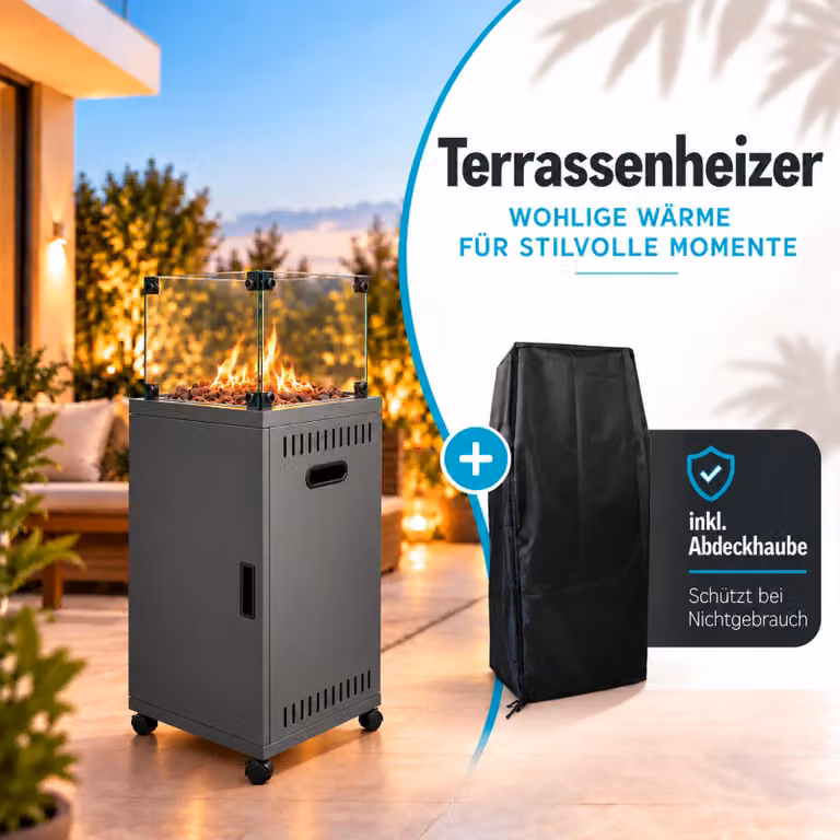 Riscaldatore radiante a gas Riscaldatore a fungo per patio 8kW con rotelle, colore:antracite