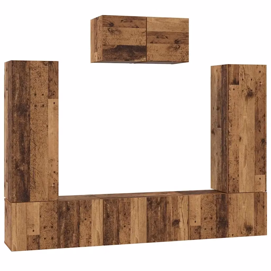 Set mobile TV moderno vidaXL in legno vecchio marrone composto da 7 pezzi per soggiorno – 2