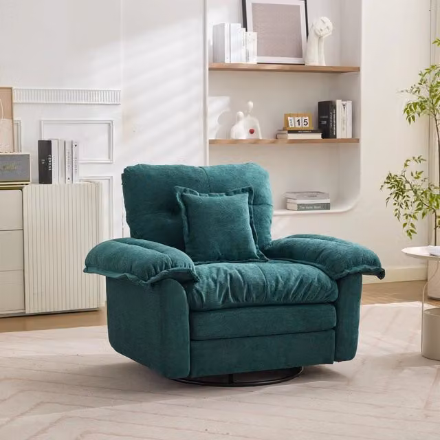 Poltrona girevole 360° con cuscino di supporto in ciniglia verde