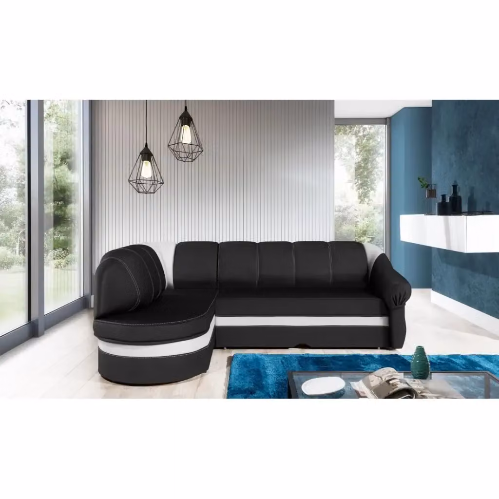 Divano angolare sinistro convertibile BENANA MEUBLORAMA nero e bianco con contenitore L/P/H: 250 x 180 x 85 cm – 2