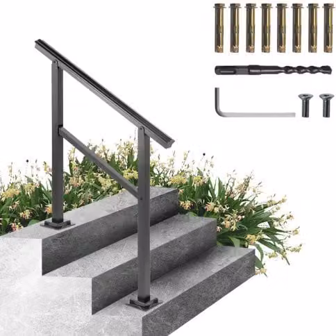 Corrimano per scale VEVOR in alluminio nero per installazione a terra, ideale per esterno, giardino o balcone, Altezza: 89,5 cm
