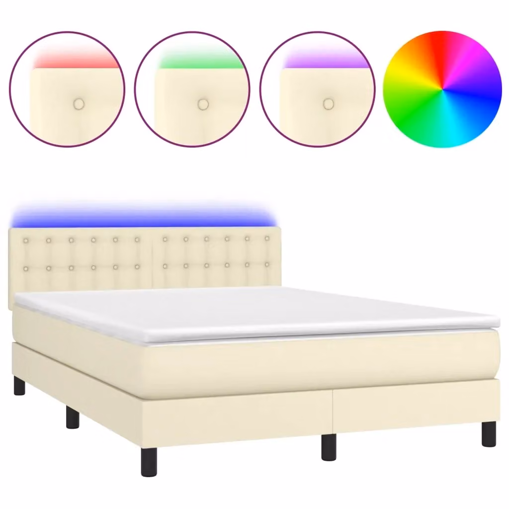 Letto a Molle Ibrido vidaXL con Materasso, Illuminazione LED Sotto il Letto e Porta USB, Beige e Bianco, L/P: 140 x 190 cm – 2