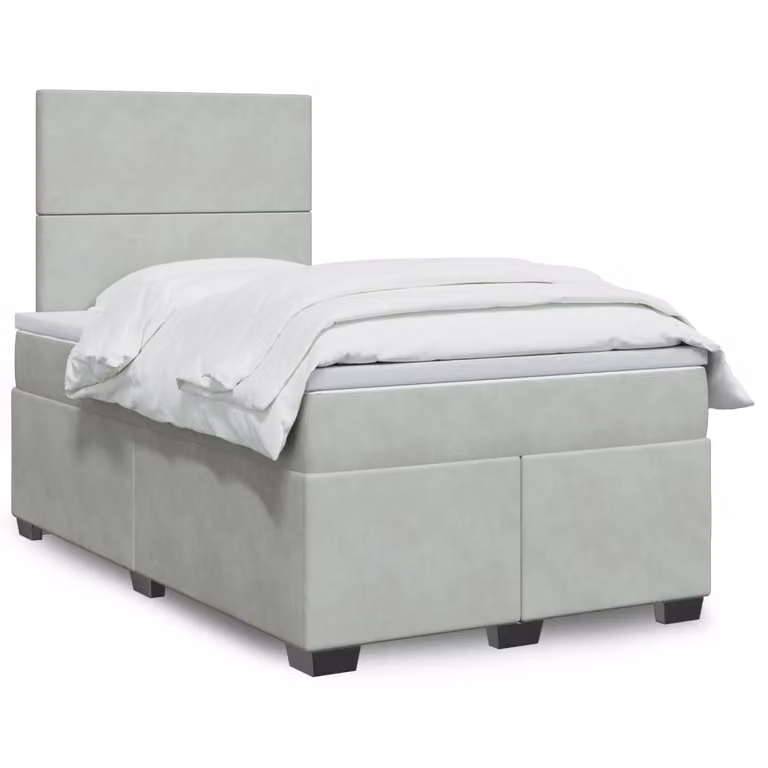 vidaXL Letto Ibrido con Materasso in Velluto Grigio e Bianco L/P/H: 120 x 200 x 150,5 cm