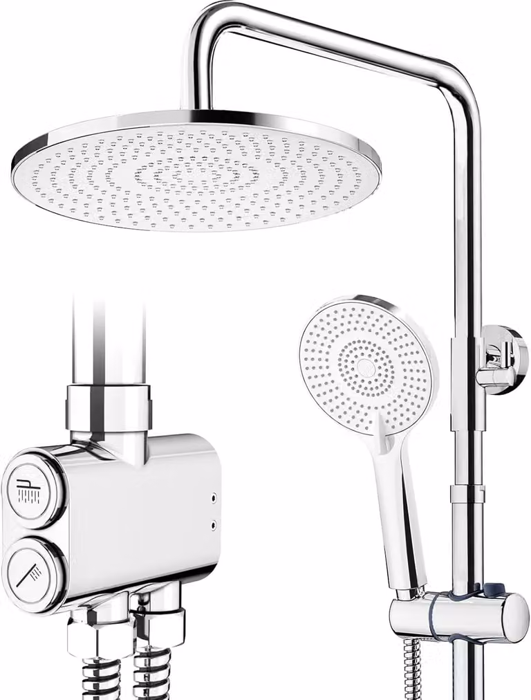 Doccia a soffitto, diametro 25 cm, cromata, con 3 diverse tipologie di getto, per bagno