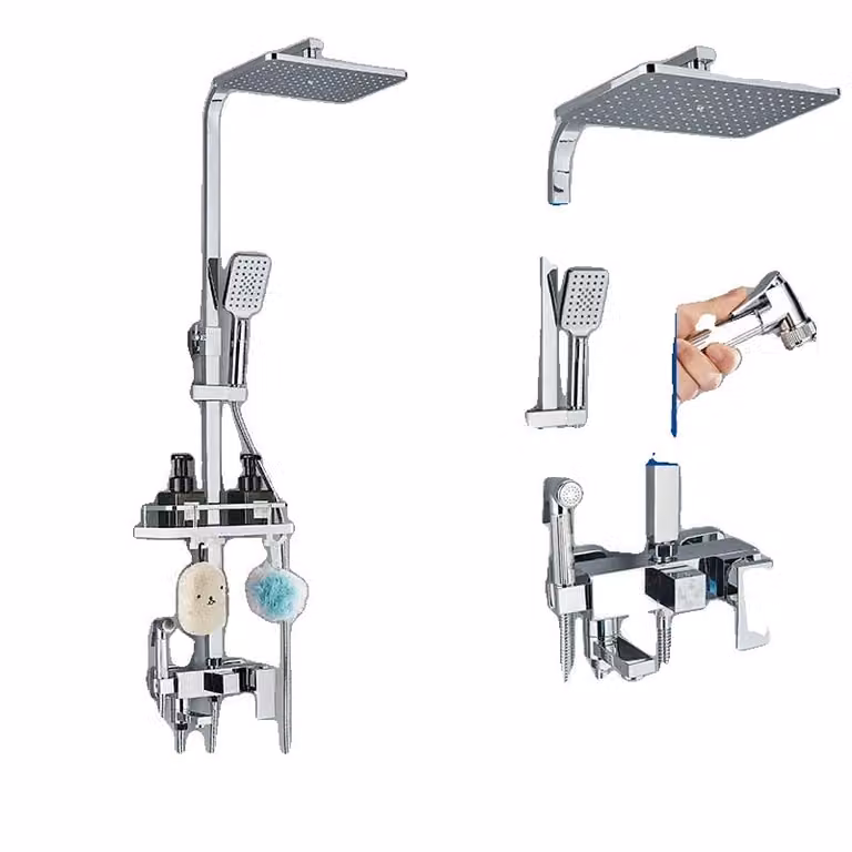 Rubinetto per doccia, doccia a pioggia e doccetta, struttura in ottone resistente, cromo G