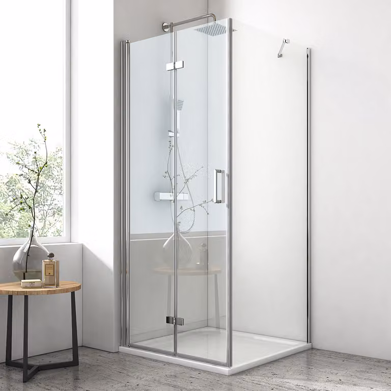 Cabina doccia EMKE 80x90x195 cm con ingresso angolare e porta a soffietto Pannello doccia senza telaio con parete laterale Rivestimento nano su entrambi i lati Pannello doccia