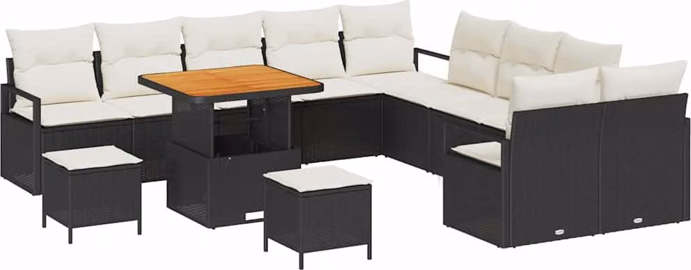 Set Divano da Giardino con cuscino 13 pcs Nero polyrattan