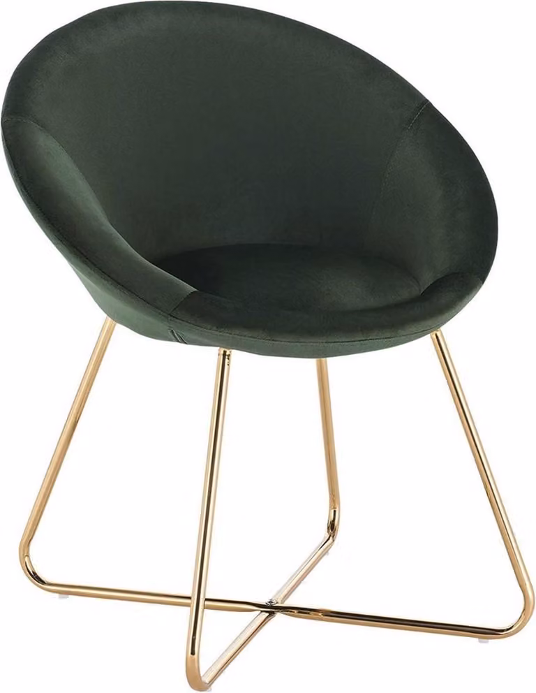 Sedia Happyment Ziva in velluto – Verde – Sedie da pranzo con braccioli – Gambe in metallo – 1 pezzo – Altezza seduta 44 cm – Deluxe