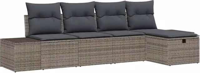 Set Divano da Giardino con cuscino 5 pz | Set Salotto da Giardino Grigio polyrattan