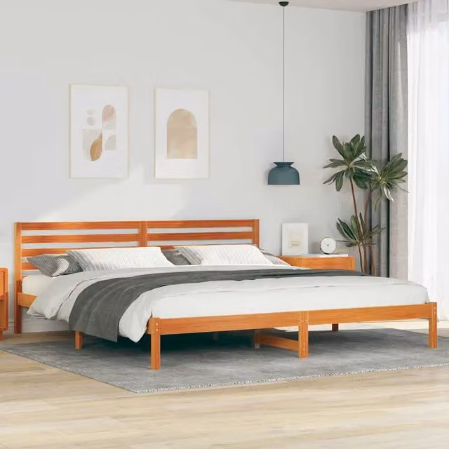 Struttura del letto-Giroletto Marrone cerato 200 x 220 cm Pino massello 595690