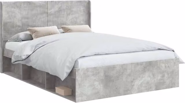 Letto matrimoniale moderno DESIGN IN con contenitore laterale e testata in tessuto Grigio, L 140 x P 200 x H 146,5 cm