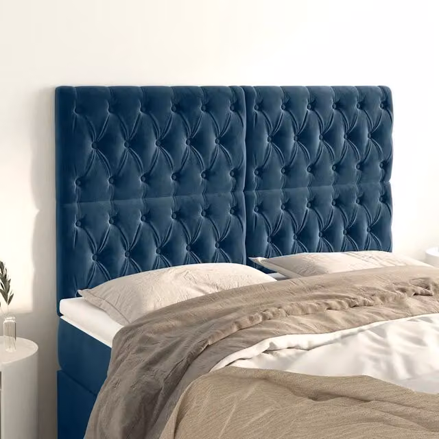 Testiera per letto vidaXL in velluto blu scuro con pannello imbottito, L: 160 cm, P: 7 cm, H: 118-128 cm – 1