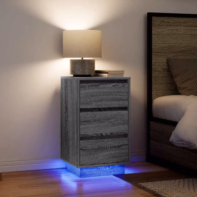 Comodino moderno vidaXL con luci LED Grigio e Marrone, L 38 cm x P 34 cm x H 65 cm