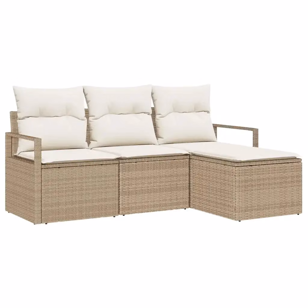 Set di divani da giardino vidaXL a forma di L con pouf, colore beige, in rattan con struttura in acciaio verniciato a polvere e cuscini inclusi – 2
