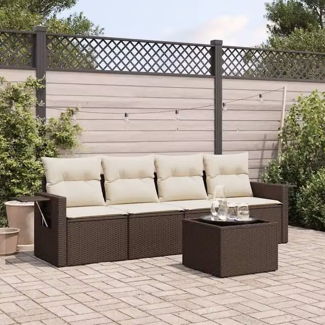 Set Divano da Giardino 5 pz con Cuscini Marrone in Polyrattan 3219892