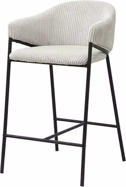 Sedia da bancone IMANY Meublorama in velluto a coste grigio chiaro con braccioli e piedi in metallo nero stile industriale L: 59 cm, P: 54 cm, H: 90 cm