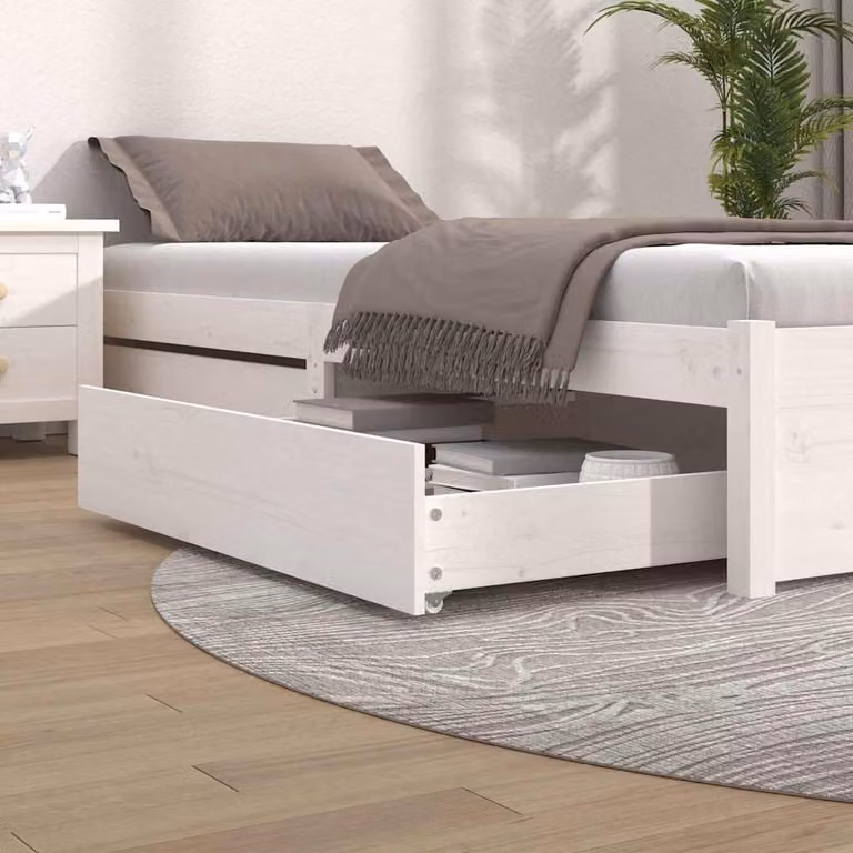 Set di 2 cassettoni da letto vidaXL in legno massello di pino, colore bianco