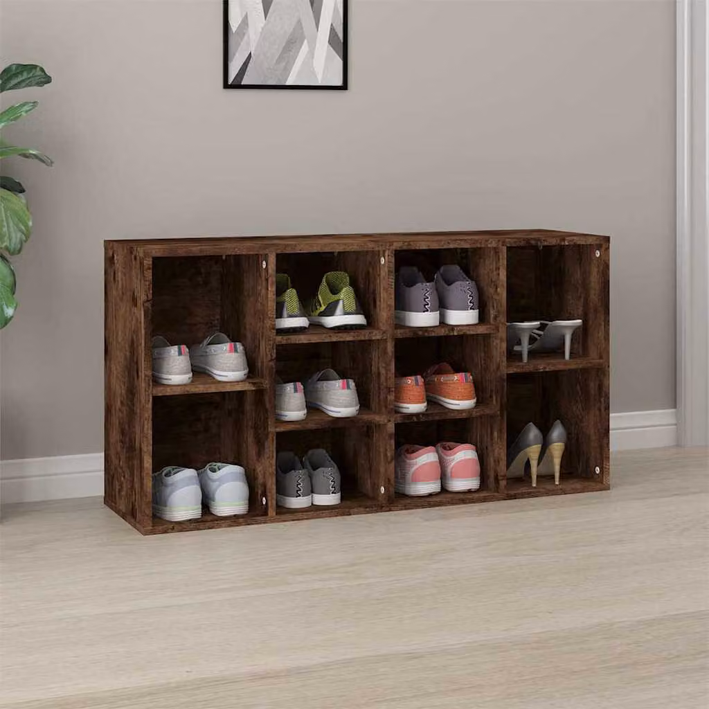 Scarpiera moderna vidaXL in legno multistrato color rovere fumo, L 103 cm x P 30 cm x H 55 cm