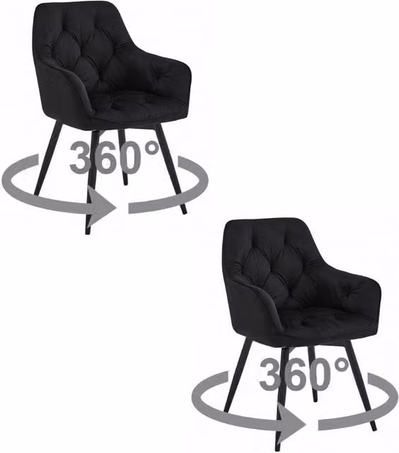 Sedia girevole in velluto VALORA LUKK360 - Nero x 2