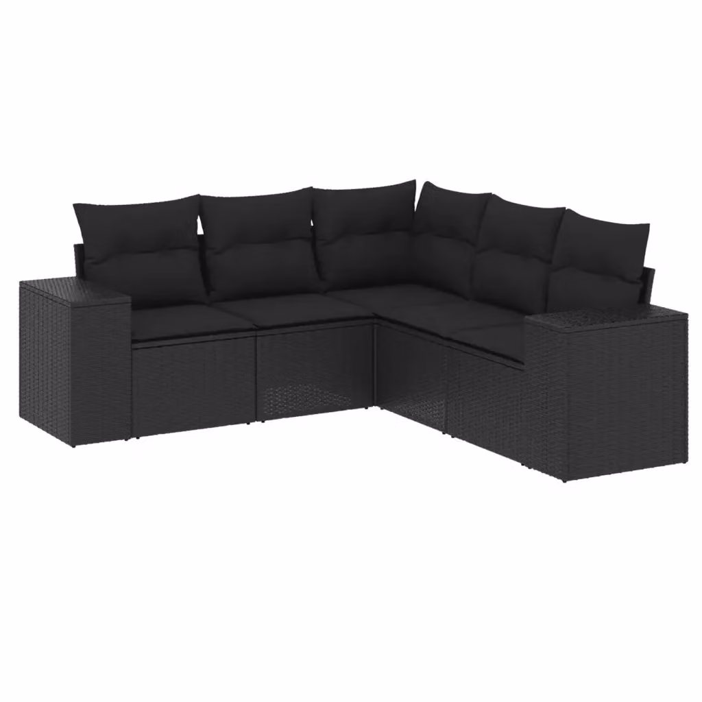 Set di Divani da Giardino a L vidaXL in Polyrattan Nero con Cuscini e Struttura in Acciaio – 2