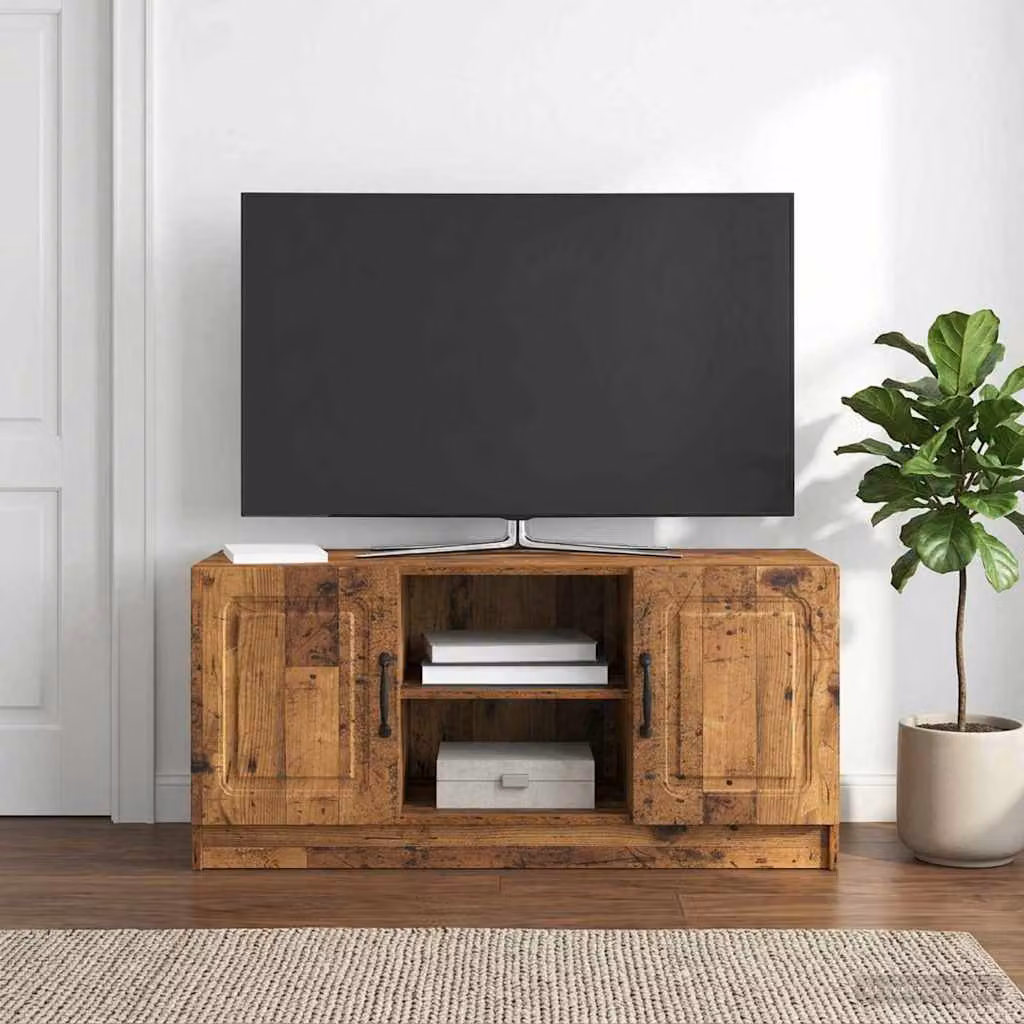 Mobile TV vidaXL in legno antico e metallo, colore marrone, L 102 x P 34,5 x H 47 cm