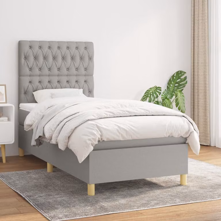 vidaXL Letto Ibrido con Giroletto a Molle e Materasso a Tasche Grigio e Bianco L/P/H: 190 x 90 x 128 cm