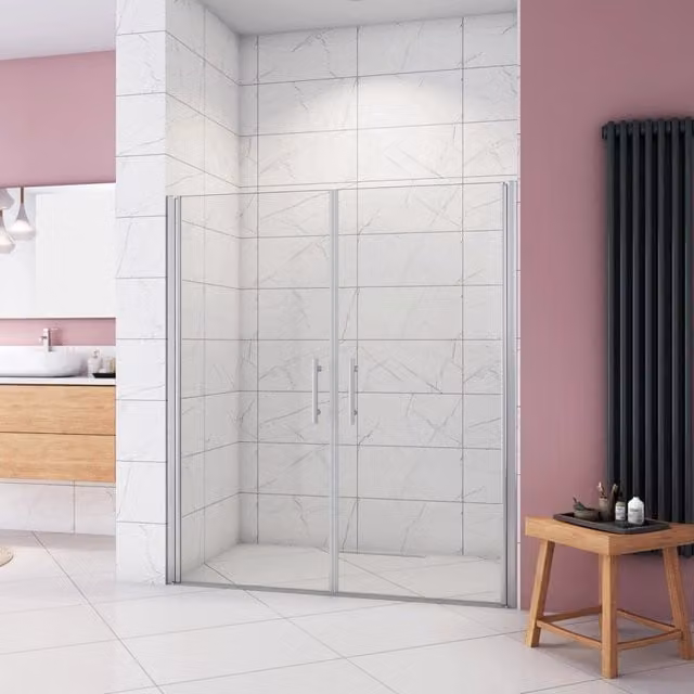 Box Doccia per Nicchia 185 cm Doppia Porta Battente Saloon Vetro Temperato 6 mm Anticalcare Larga 146 cm (76+76: 1438-1478 mm)