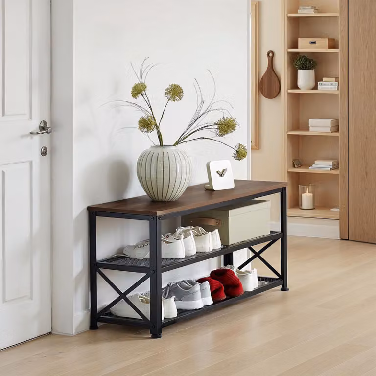 Scarpiera Blackpool tectake in stile industriale color marrone con ripiani interni e ante, L: 101 cm, P: 30,5 cm, H: 45,5 cm