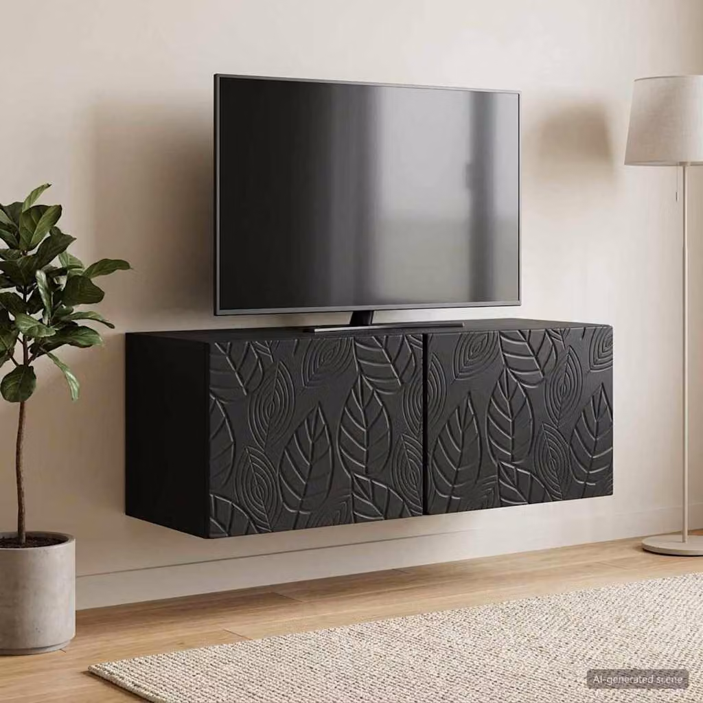 vidaXL Mobile Porta TV da Muro in Legno Ingegnerizzato Nero Stile Vintage L: 59,5 cm, P: 31 cm, H: 30 cm