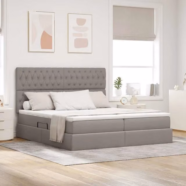 Letto con contenitore e illuminazione LED vidaXL, colore grigio e beige, L/P/H: 200 x 200 x 33 cm