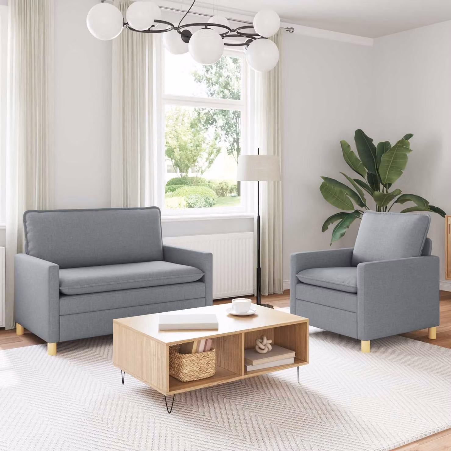 Set di 2 divani moderni vidaXL in tessuto grigio con struttura in metallo e coperture rimovibili per il tuo soggiorno