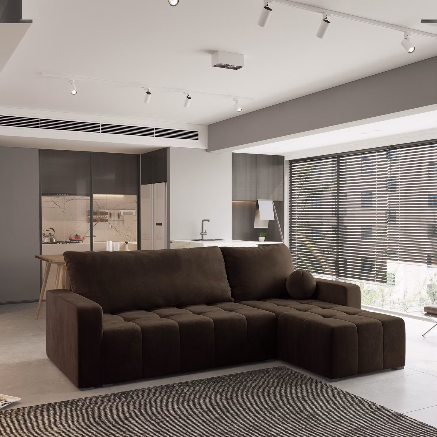 Divano angolare Masseno VOLIRA con funzione letto a L, divano con box letto, divano da soggiorno, divano, divano letto, set di divani - marrone, KRONOS 06