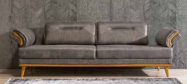 Grauer Polster 3-er Wohnzimmer Dreisitzer Sofa Luxuriöse Textil Couch