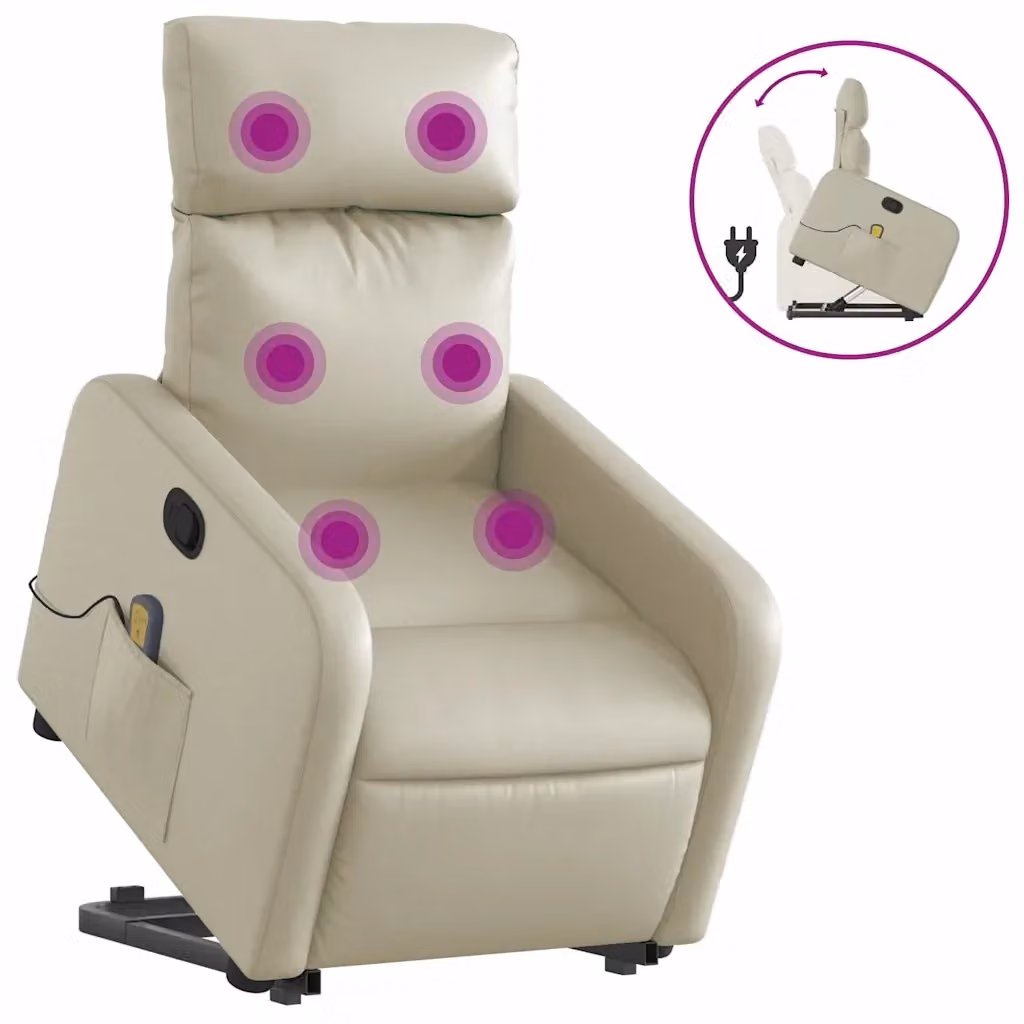 Poltrona Alzapersona Reclinabile con Assistenza Elettrica vidaXL, Colore Beige, Similpelle – 2