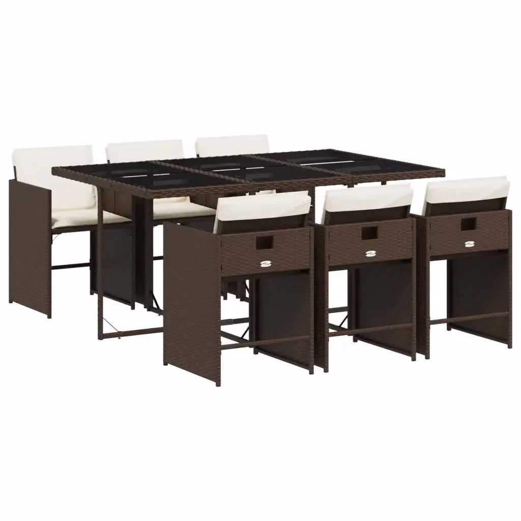 Set da Pranzo da Giardino vidaXL in Polyrattan Marrone con Tavolo in Vetro e 7 Sedute con Cuscini – 2