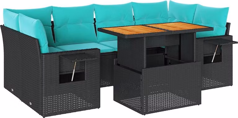 Set Divani da Giardino con Cuscini 7pz Nero Polyrattan